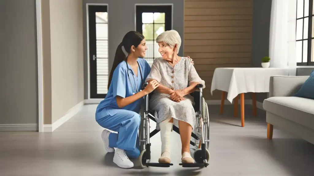 Сиделка в Турине заботится о пожилом человеке дома