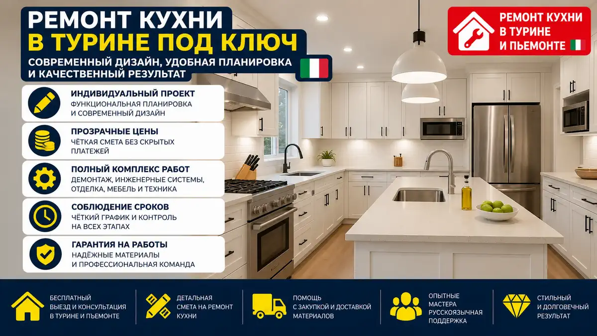 Ремонт кухни в Турине: работы под ключ, этапы и смета post thumbnail