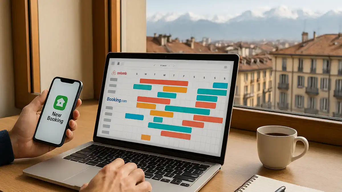 Channel manager для синхронизации Airbnb и Booking в Турине на экране ноутбука