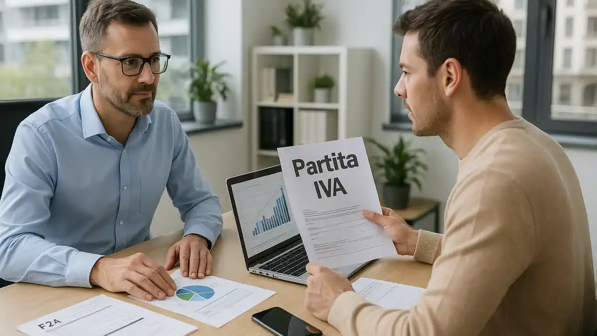 Коммерчалиста в Италии — стоимость услуг при режиме forfettario Фотореалистичное изображение рабочего кабинета специалиста по налогам в Италии