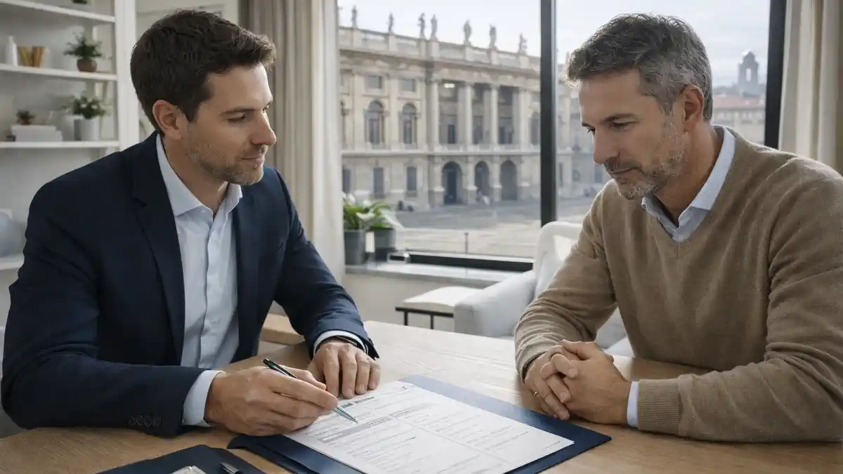Управление недвижимостью в Турине: заселение, контроль и отчеты, менеджер и владелец обсуждают план обслуживания квартиры