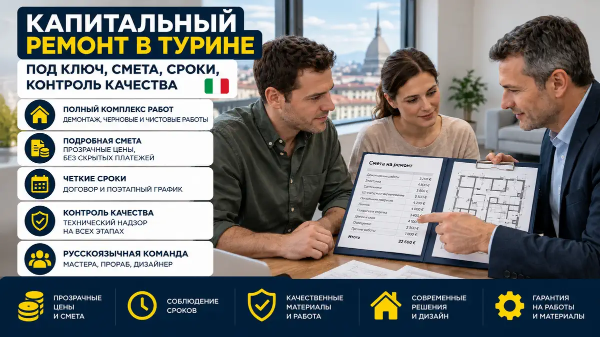 Капитальный ремонт в Турине: полный ремонт квартиры под ключ, смета и сроки